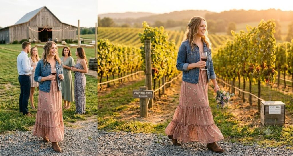 sundress with a denim - Country Wedding Guest Outfit Ideas for Women