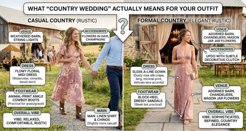 What "Country Wedding" Actually Means for Your Outfit