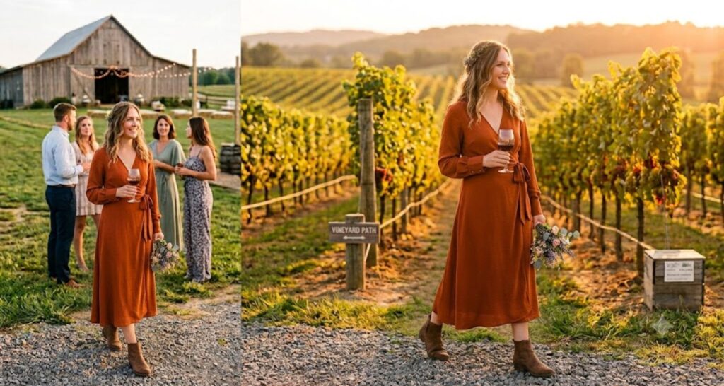 Wrap Dress in Warm Tones