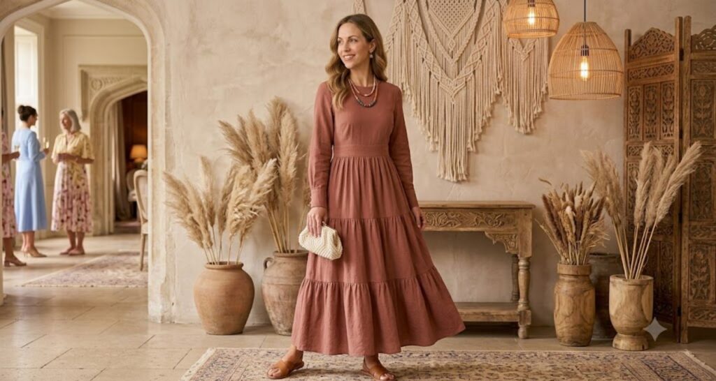 Muted apricot tiered dress