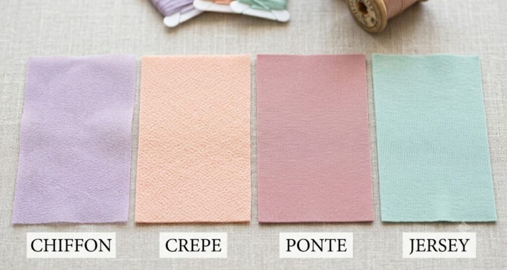 Best fabrics for baby shower host dress — chiffon, crepe, ponte