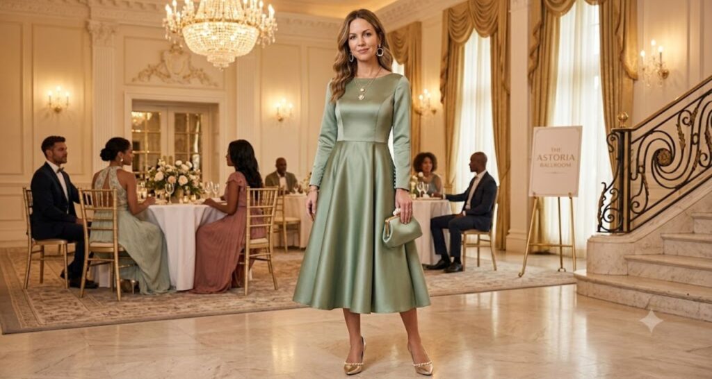 Blush satin finish A-line dress