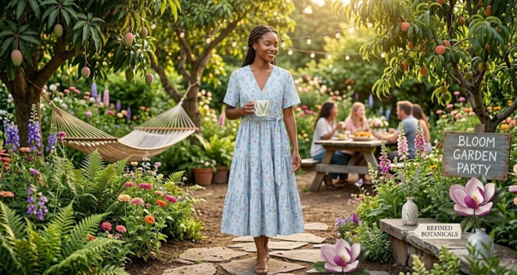 Botanical print midi dress