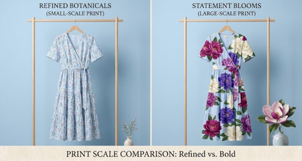 Floral print scale comparison for spring baby shower