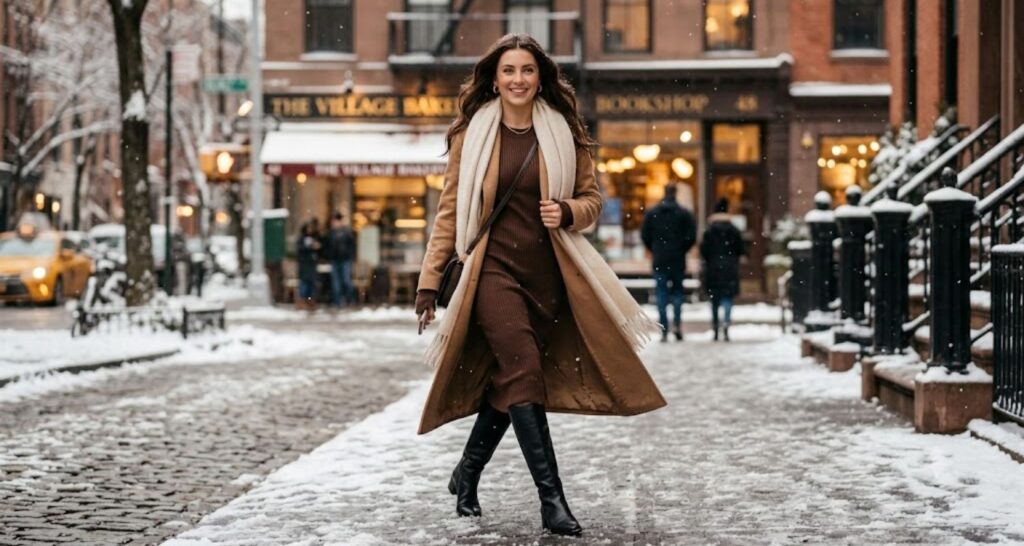 how to style midi dress in winter