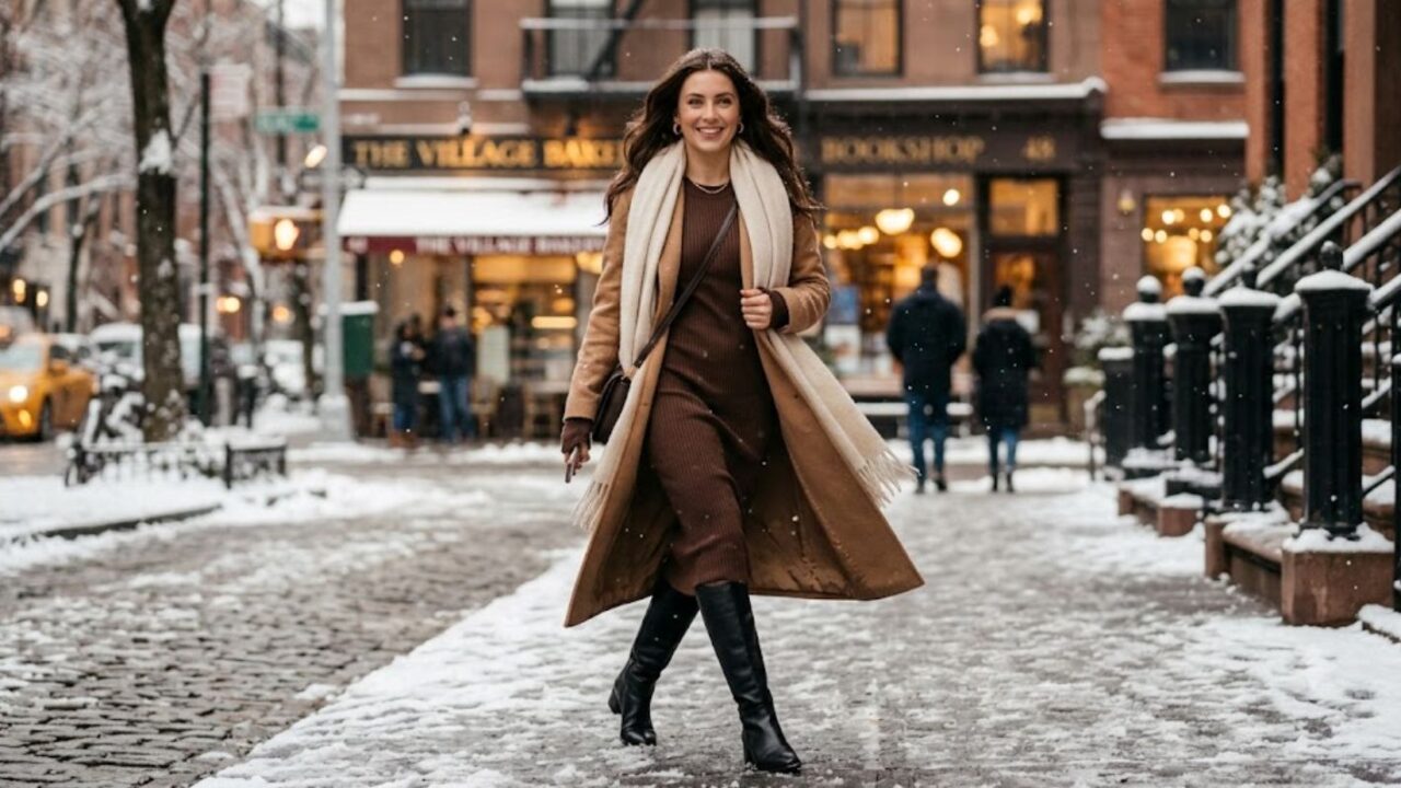 how to style midi dress in winter