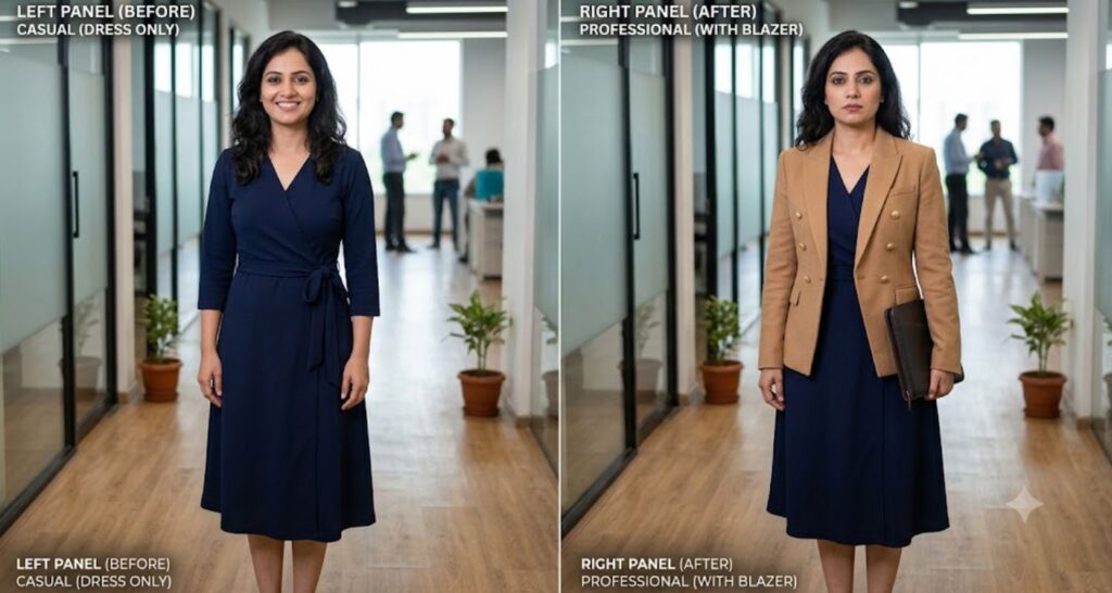 before and after - with blazer for business casual women