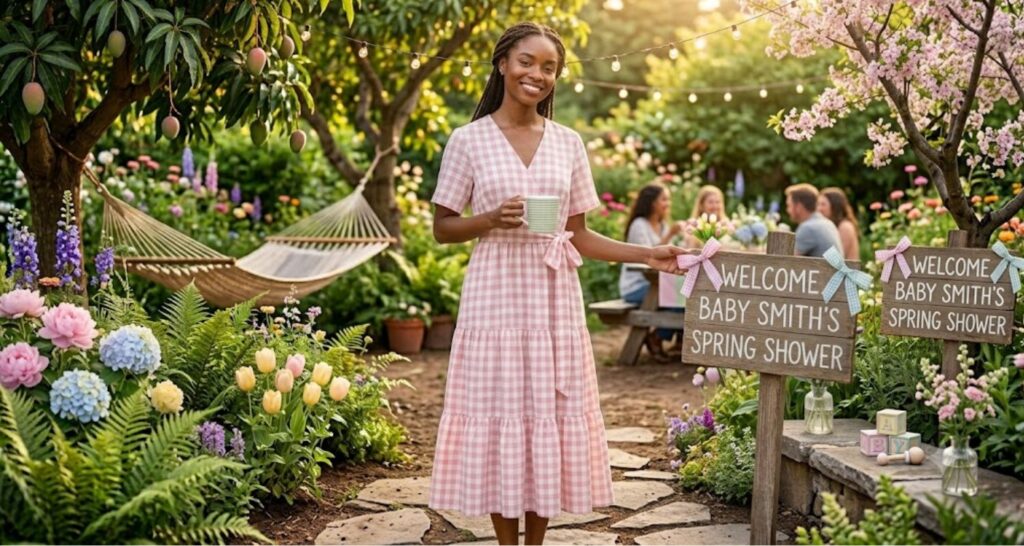 Pastel gingham midi dress