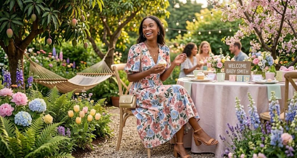 Spring baby shower midi dress by role