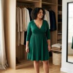 Woman wearing empire waist dress, one of the best dress styles for apple shaped body