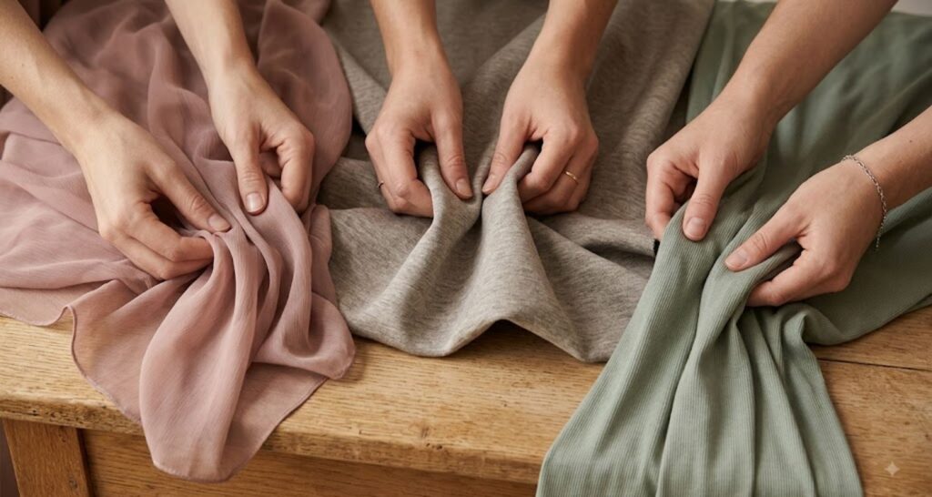 Fabric swatches for apple shaped body dresses