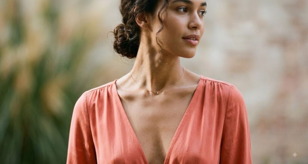 V-neck dress flattering apple shaped body neckline