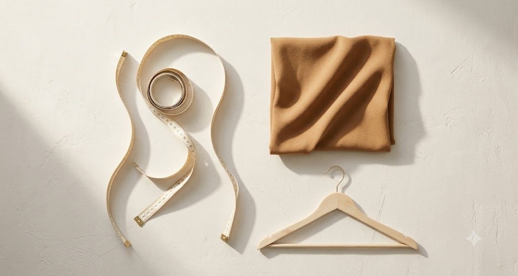 Measuring tape and fabric swatch used to identify an hourglass body shape
