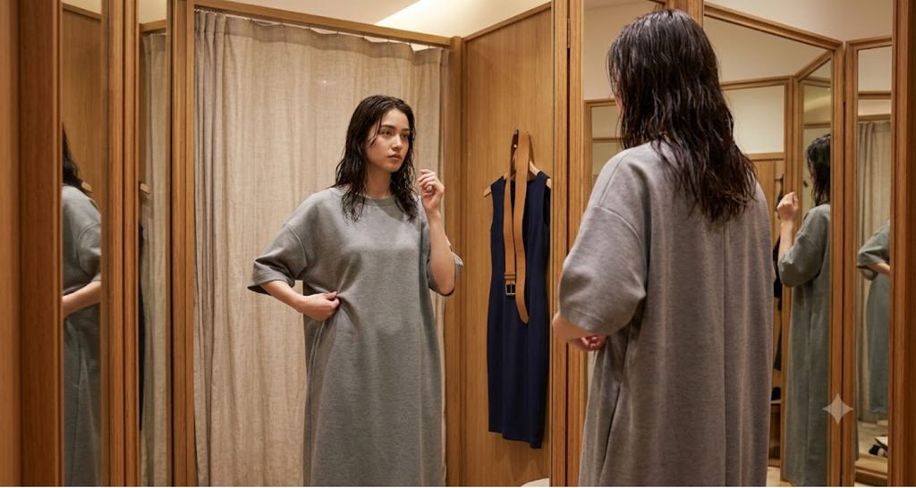 Unshaped boxy shift dress that flattens a rectangle body shape