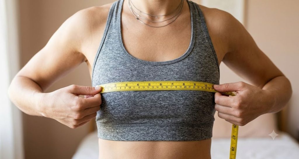 Measuring the bust at the fullest part with a tape measure